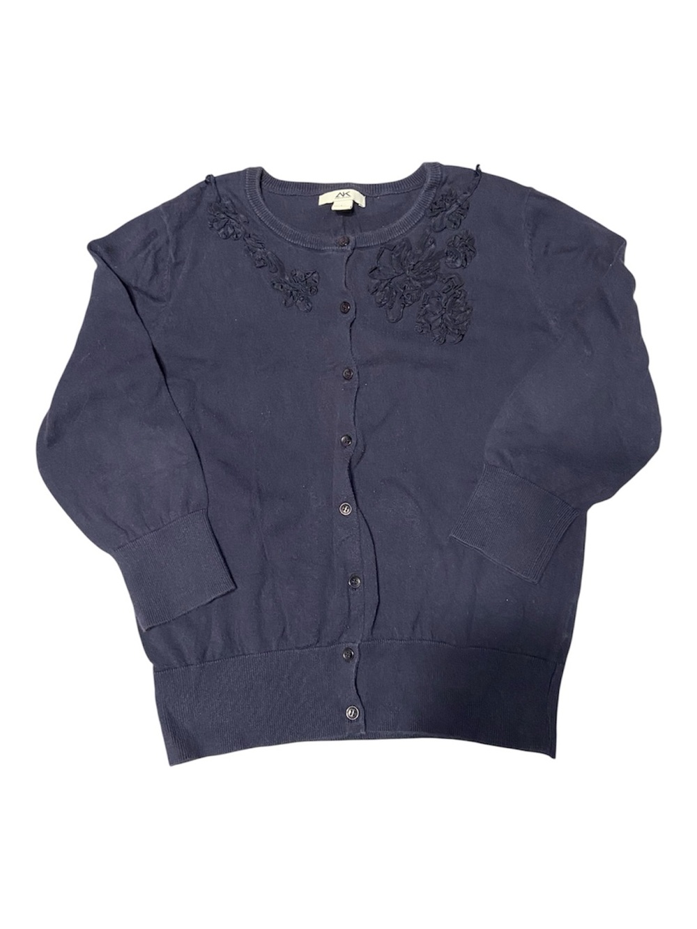 Anne Klein Sport Navy Floral-Applique Button Cardigan